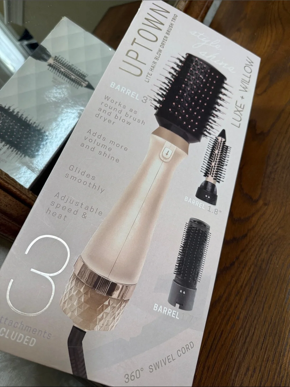 Luxe Willow 3-in-1 Hair Blow Dryer Brush Trio. Gold/Black-Round brush blow dryer